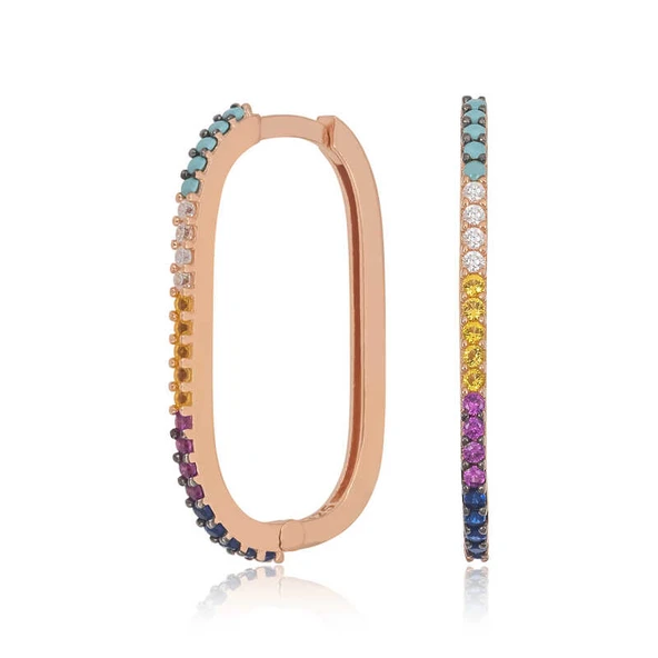 Gümüş Mix Taşlı Halka Küpe ürün görseli 1