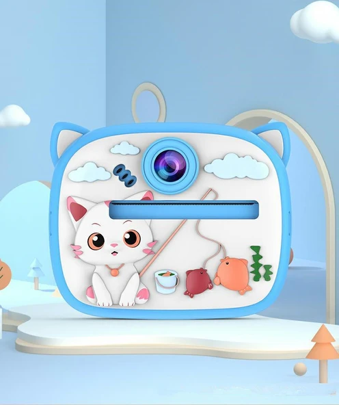 Kedi Temalı Anında Baskılı Çocuk Kamerası Print Kamera | Çift Kamera, 2,0″ Ekran, Silikon Kılıf - 2