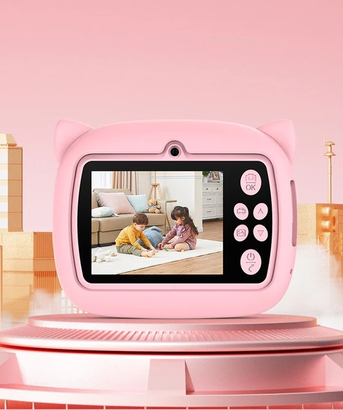 Kedi Temalı Anında Baskılı Çocuk Kamerası Print Kamera | Çift Kamera, 2,0″ Ekran, Silikon Kılıf - 8