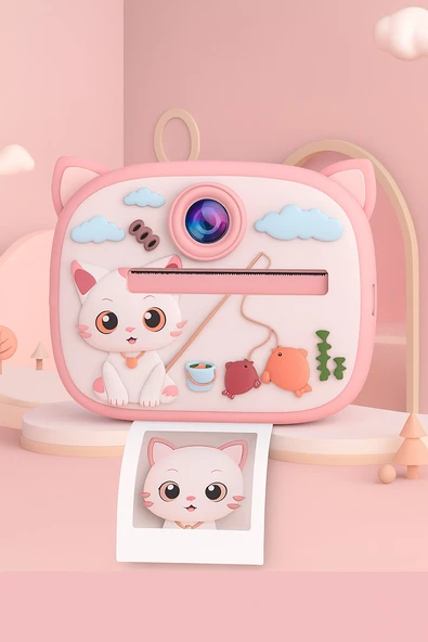 Kedi Temalı Anında Baskılı Çocuk Kamerası Print Kamera | Çift Kamera, 2,0″ Ekran, Silikon Kılıf - 9