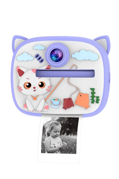 Kedi Temalı Anında Baskılı Çocuk Kamerası Print Kamera | Çift Kamera, 2,0″ Ekran, Silikon Kılıf - 6
