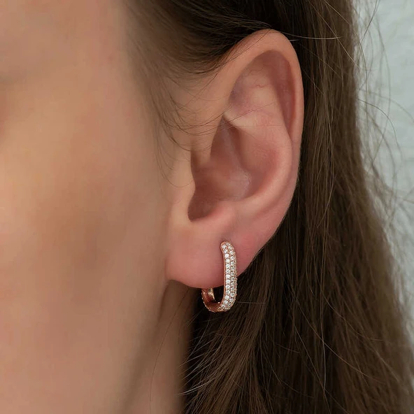 Gümüş Çift Taraflı Beyaz Taşlı J Bayan Küpe - Resim 2