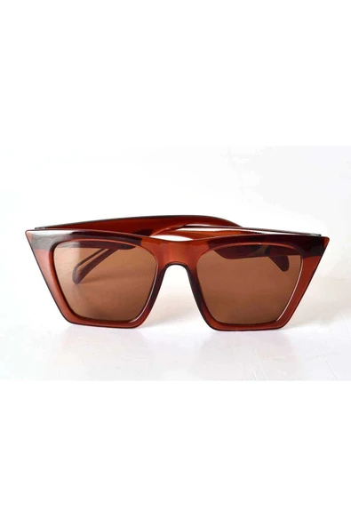 Kahverengi Şeffaf Çerçeveli Unisex Güneş Gözlüğü - Moda Gözlük - 4