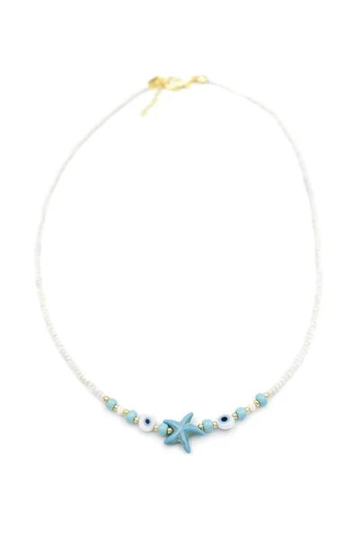 Boncuk Deniz Yıldzı Kolye - Beyaz - Resim 2