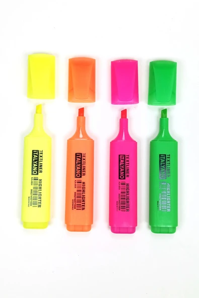 4'lü Neon Renk İtalyano Fosforlu Kalem Ergonomik Tasarım Kolay Kullanım Fosforlu İşaret Kalemi - 2