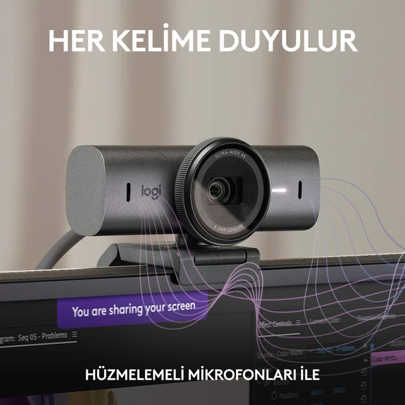Logitech MX Brio Ultra HD 4K Gizlilik Kapaklı ve Mikrofonlu Yayın Web Kamerası, Koyu Gri - 4