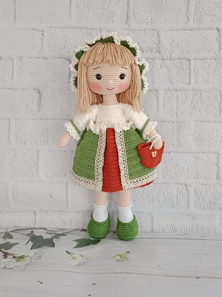 Yeşil Yaban Gülü Bebek Amigurumi Organik Oyuncak - 1