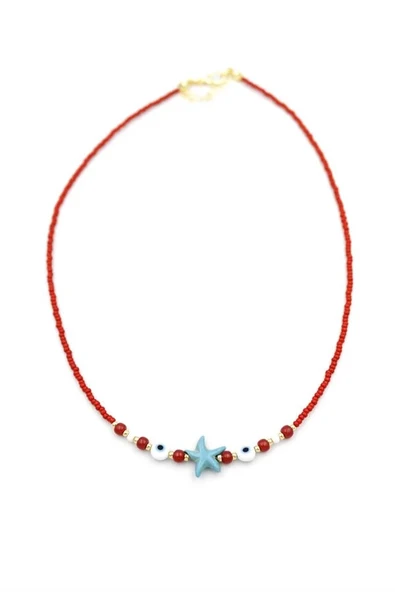 Boncuk Deniz Yıldzı Kolye - Kırmızı - 2
