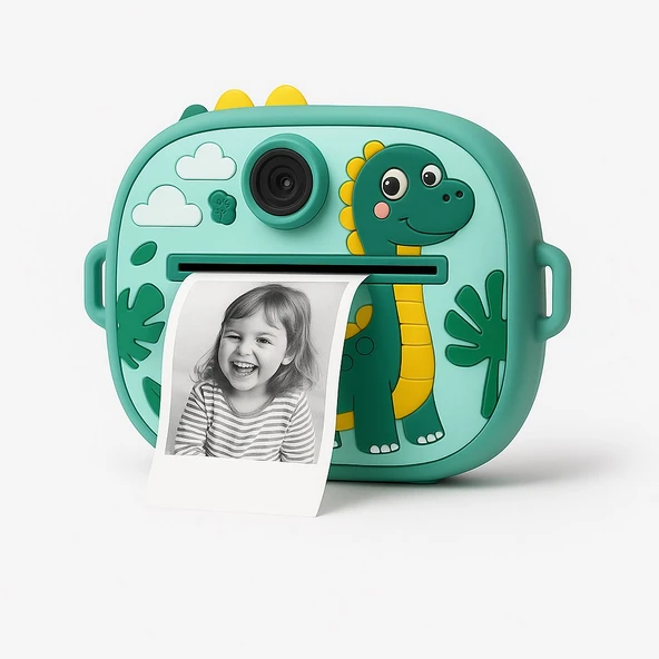 Dinazor Temalı Anında Baskılı Çocuk Kamerası | Çift Kamera, 2,0″ Ekran, Silikon Kılıf - 3