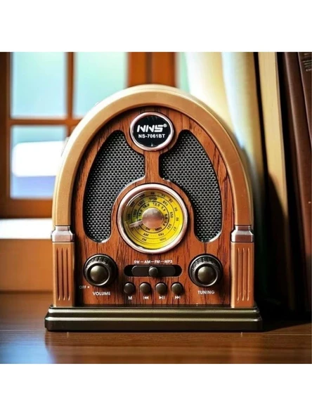 NS-7061 Retro Ahşap Tasarım Bluetooth Hoparlörlü Radyo – Fm/am Destekli, Şarjlı ve Taşınabiliri Rady ürün görseli