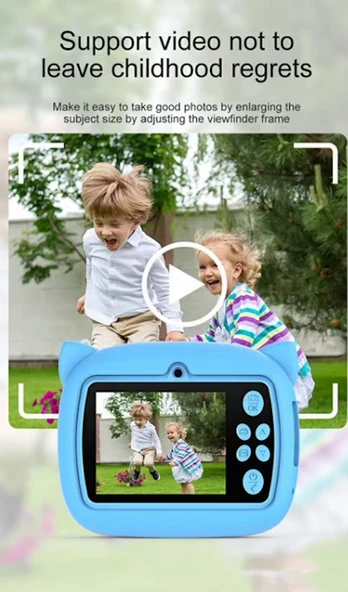 Kedi Temalı Anında Baskılı Çocuk Kamerası Print Kamera | Çift Kamera, 2,0″ Ekran, Silikon Kılıf