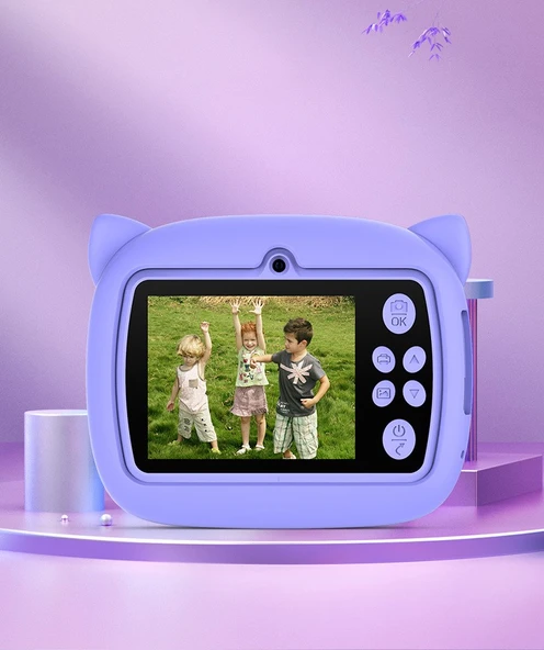 Kedi Temalı Anında Baskılı Çocuk Kamerası Print Kamera | Çift Kamera, 2,0″ Ekran, Silikon Kılıf - 5