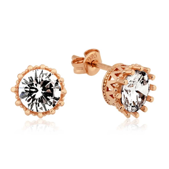 925 Ayar Gümüş Tırnaklı Tek Taş Çivili Küpe ürün görseli 1