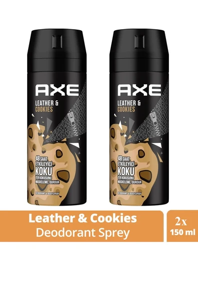 2 Adet Axe Erkek Sprey Deodorant Leather & Cookies 48 Saat Etkileyeci Koku 150 Ml