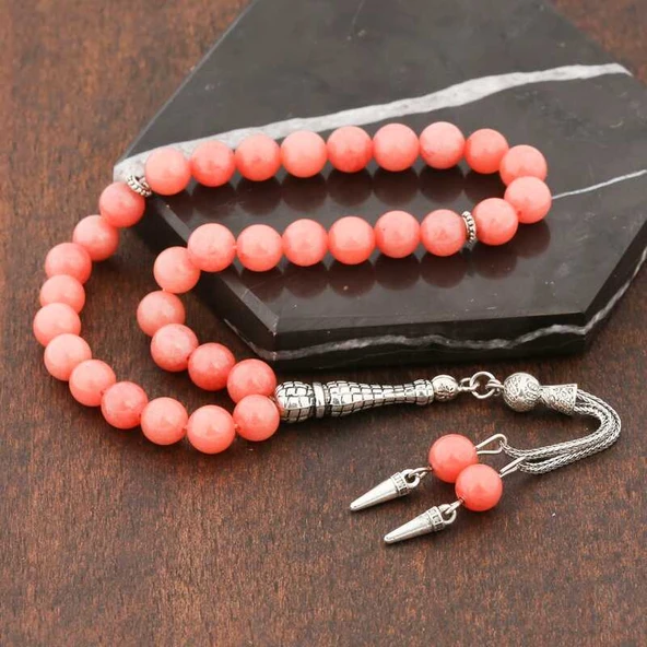 ​Doğaltaş Metal Püsküllü Pembe Yeşim Taşı Tesbih - Resim 2