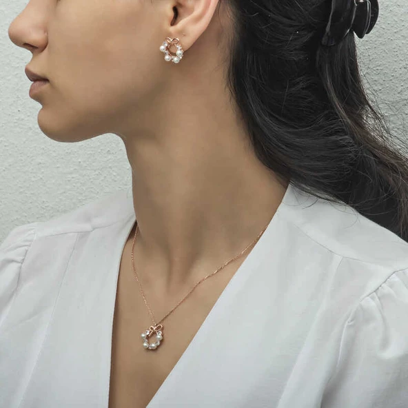 925 Ayar Gümüş İnci Kurdele Kadın Set - Resim 3