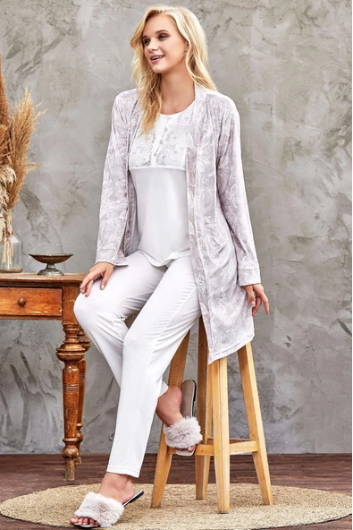 Flz 31-104 Bayan Kadife Sabahlık Pijama Takımı