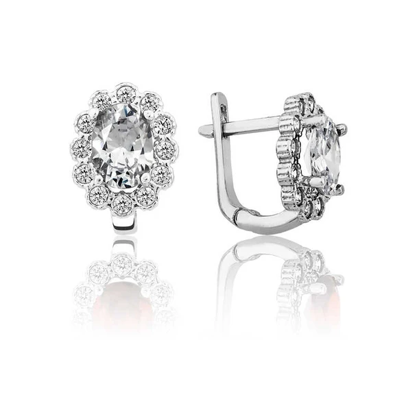 Gümüş Beyaz Çiçek Desenli J Kadın Küpe ürün görseli 1