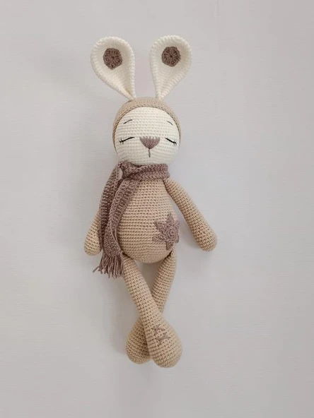 Sütlü Kahve Uykucu Tavşan Uyku Arkadaşı Amigurumi Organik Oyuncak - 1