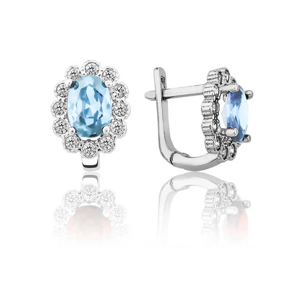 Gümüş Turkuaz Çiçek Desenli J Kadın Küpe ürün görseli 1