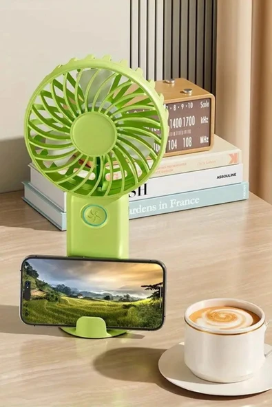3 Hız Kademeli Şarjlı Sessiz El Vantilatörü Telefon Tutucu Özellikli El Masa Fanı - 3