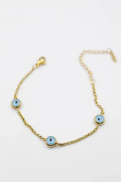 Nazarlı Zincir Çelik Bileklik - Altın - Resim 2