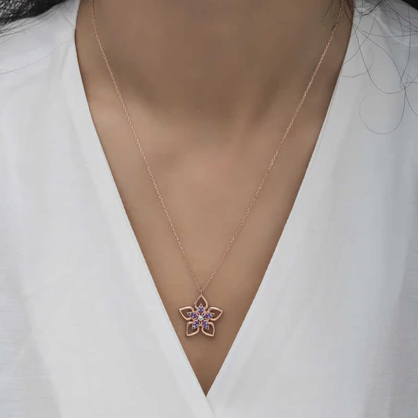 ​925 Ayar Gümüş Çiçek Kadın Gümüş Kolye - Resim 2