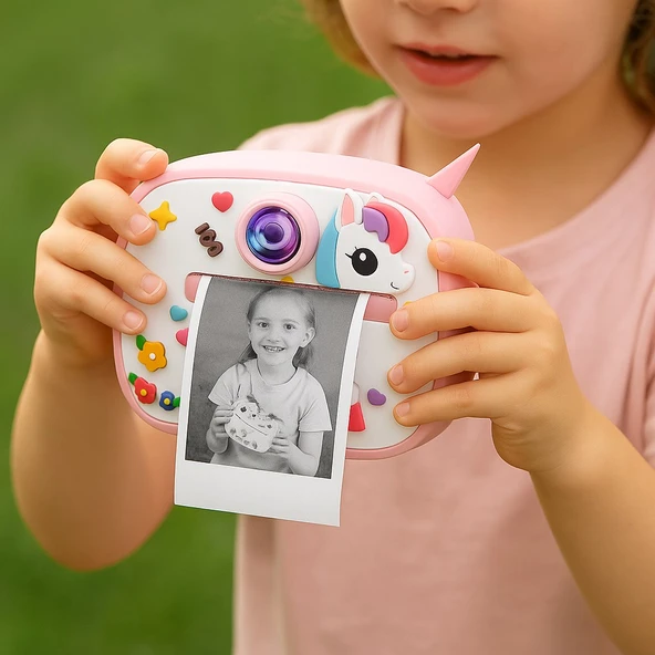 Unicorn Temalı Anında Baskılı Çocuk Kamerası Print Kamera | Çift Kamera, 2,0″ Ekran, Silikon Kılıf - 2