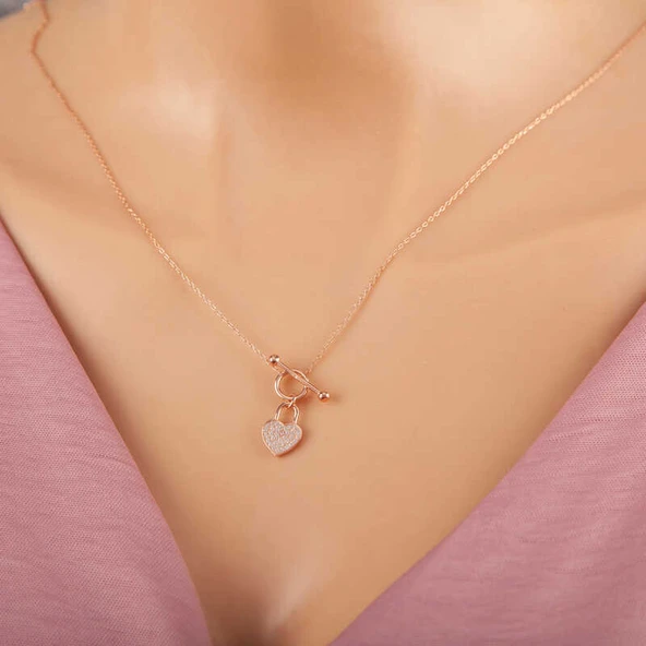 925 Ayar Gümüş Rose Sallantılı Kalp Kadın Kolye ürün görseli 1