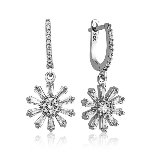 Gümüş Trapez Taşlı Çiçek Küpe ürün görseli 1