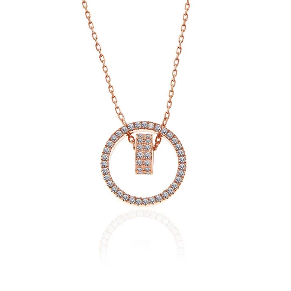 925 Ayar Gümüş Rose İç İçe Geçmiş Halka Kadın Kolye - Resim 2