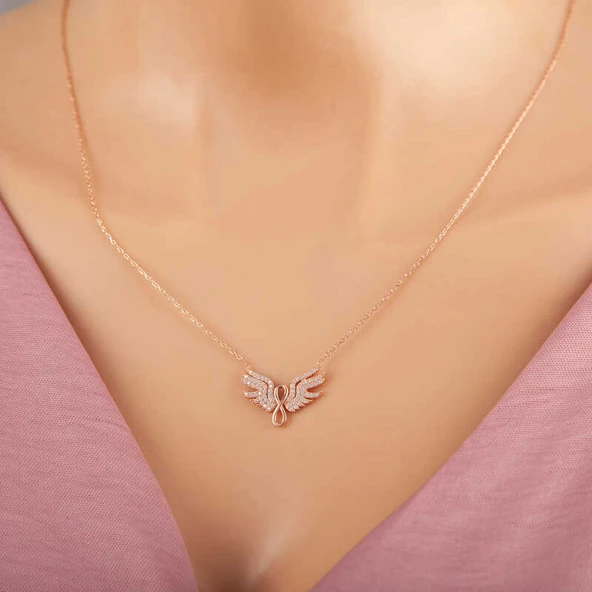 925 Ayar Gümüş Rose Melek Kanadı Sonsuzluk Kadın Kolye ürün görseli 1