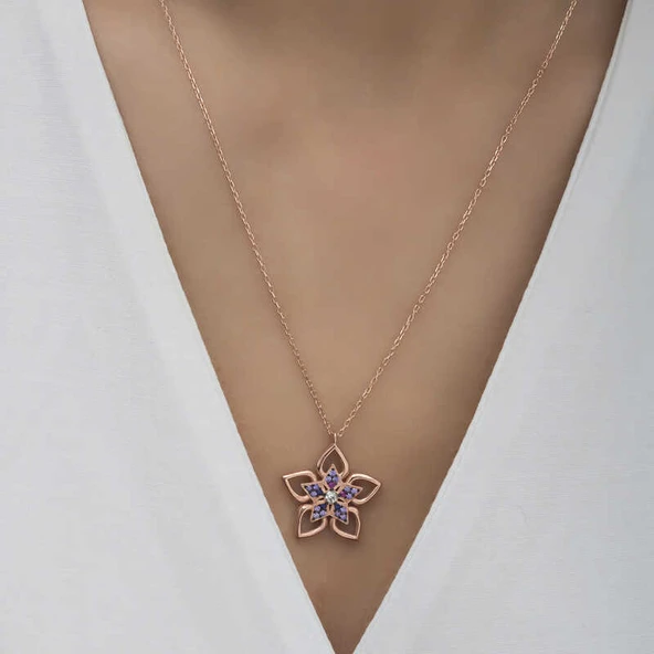 ​925 Ayar Gümüş Çiçek Kadın Gümüş Kolye - Resim 4