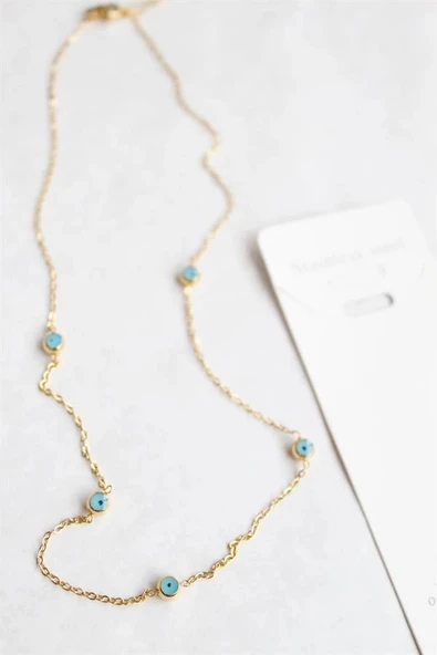 Nazar Boncuk Çelik Kolye - Altın - Resim 2