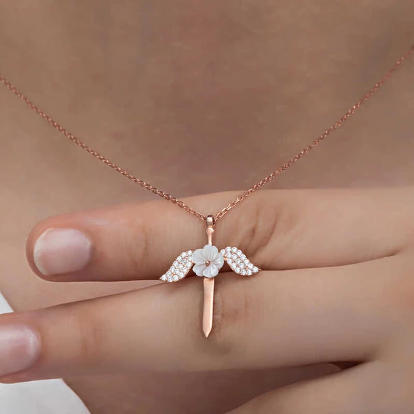 Gümüş Manolya Çiçeği Melek Kadın Kolye - Resim 5