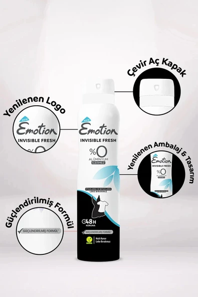 2 Adet Emotion Invisible Fresh Black & White Kadın Deodorant 150ml Vegan, Leke Bırakmaz - 3