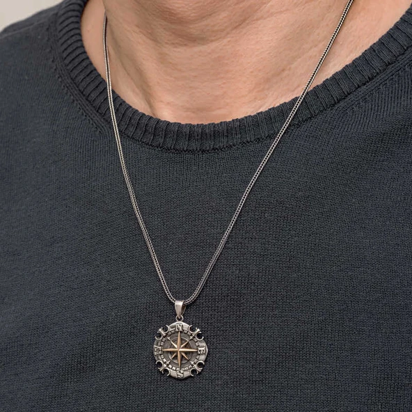 Gümüş Oksitli Pusula Erkek Kolye - 5