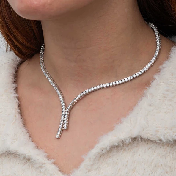 Gümüş İki Sıralı Su Yolu Kadın Kolye - 5