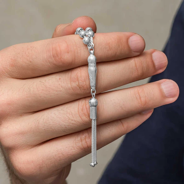 Gümüş Çizgili Yuvarlak Erkek Tesbih ürün görseli