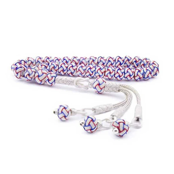 Mavi Kırmızı Beyaz Gümüş Trabzon Kazaziye Tesbih ürün görseli 1