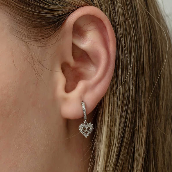 Gümüş Kalp Kurdele Sallantılı Kadın Küpe - 4