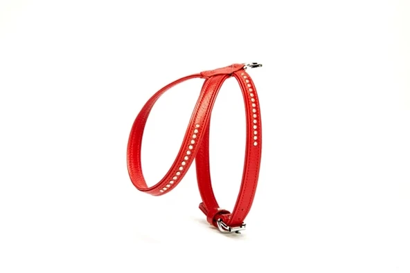 Doggi Flotter Swarovski Taşlı Deri Köpek Göğüs Tasması 1,2 x 25-35 cm Kırmızı ürün görseli 1