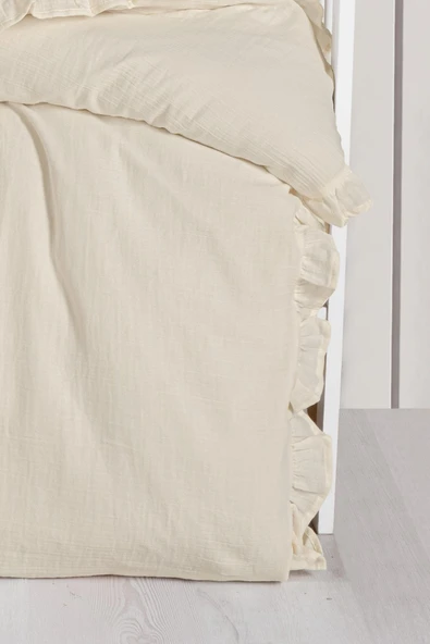 Kanz 2 Kat Fırfırlı Bebek Müslin Nevresim Knz-023 Krem - 3