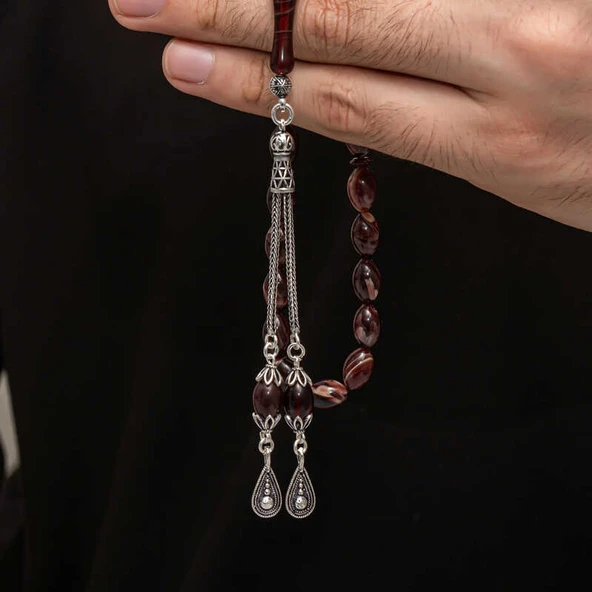 Gümüş Püskül Sıkma Kehribar Tesbih - 3