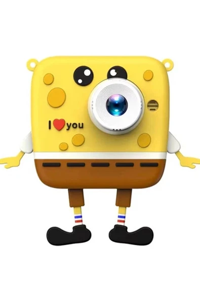 Sünger Bob Tasarımlı Yeni Nesil Çocuk Dijital Mini Fotoğraf Makinesi Çift Kamera - 1