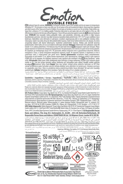 Emotion Invisible Fresh Black & White Kadın Deodorant 150ml Vegan, Leke Bırakmaz - 7