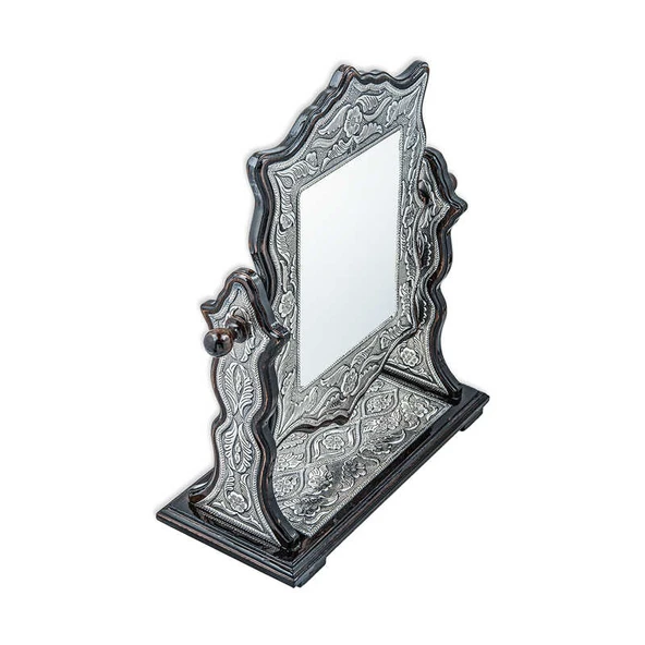 ​Gümüş Çiçek Desenli Kare Çift Taraflı Ayna - Resim 4