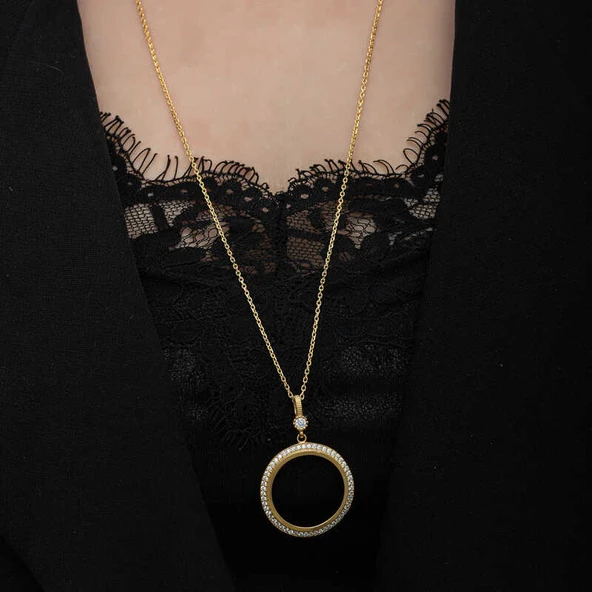 Gümüş Gold Kaplama Yuvarlak Yarım Altın Takılabilen Kadın Kolye - Resim 4