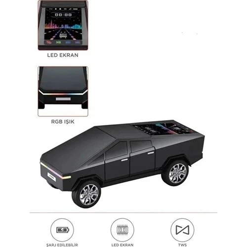 D68 Cyber Model Araba Tasarımlı Bluetooth Hoparlör 15w Güçlü Ses Rgb Led /tws/usb Siyah ürün görseli