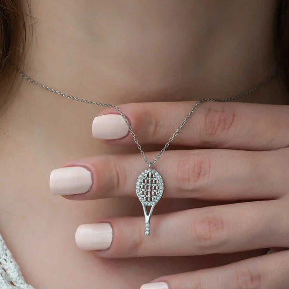 ​Gümüş Tenis Raketi Bayan Kolye - Resim 2